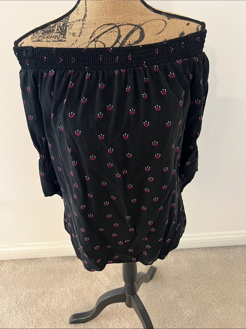 Express Black Skirt with Pink Embroidered Dots